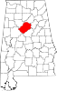 Map of Alabama highlighting Jefferson County