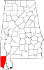 Map of Alabama highlighting Mobile County