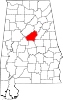 Map of Alabama highlighting Shelby County