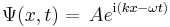  \Psi(x,t) = \, A e^{ \mathrm{i} (k x - \omega t)} 