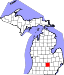 Map of Michigan highlighting Ingham County