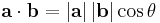  \mathbf{a} \cdot \mathbf{b} = |\mathbf{a}| \, |\mathbf{b}| \cos \theta \,