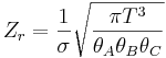 Z_r = \frac{1}{\sigma}\sqrt{\frac{{\pi}T^3}{\theta_A \theta_B \theta_C}}