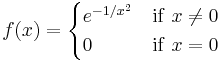 
f(x) = \begin{cases}
e^{-1/x^2}&\mathrm{if}\ x\not=0\\
0&\mathrm{if}\ x=0
\end{cases}
