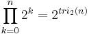 \prod_{k=0}^n 2^k= 2^{tri_2(n)}