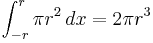 \int_{-r}^r \pi r^2\,dx = 2\pi r^3