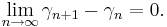 \lim_{n\rightarrow\infty}\gamma_{n+1}-\gamma_n=0.\!