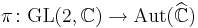 \pi\colon \mbox{GL}(2,\mathbb C) \to \mbox{Aut}(\widehat\mathbb C)