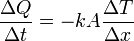  \big. \frac{\Delta Q}{\Delta t} = -k A \frac{\Delta T}{\Delta x} 