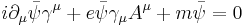 i \partial_\mu \bar{\psi} \gamma^\mu + e\bar{\psi}\gamma_\mu A^\mu + m \bar{\psi} = 0 \,