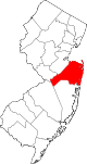 Map of New Jersey highlighting Monmouth County