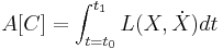  A[C]  = \int_{t=t_0}^{t_1} L(X, \dot X) dt \,