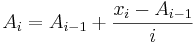 
A_i=A_{i-1}+\frac{x_i-A_{i-1}}{i}
