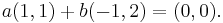  a(1,1)+b(-1,2)=(0,0). \,