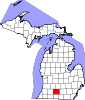 Map of Michigan highlighting Calhoun County