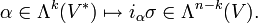  \alpha \in \Lambda^k(V^*) \mapsto i_\alpha\sigma \in \Lambda^{n-k}(V).