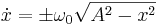  \dot{x} = \pm {\omega_0} \sqrt{A^2 - x^2} 