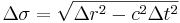 \Delta\sigma = \sqrt{\Delta r^2 - c^2\Delta t^2}