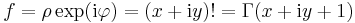 f=\rho \exp({\rm i}\varphi)=(x+{\rm i}y)!=\Gamma(x+{\rm i}y+1) 