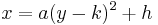 x = a(y - k)^2 + h \,