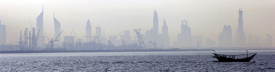 Skyline of Dubai's Sheikh Zayed Road from Port Rashid in December 2006