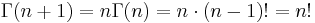 \Gamma(n + 1) = n\Gamma(n) = n\cdot(n-1)! = n!