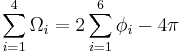  \sum_{i=1}^4 \Omega_i = 2 \sum_{i=1}^6 \phi_i - 4 \pi 