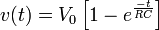 
v(t) = V_0\left[1-e^{\frac{-t}{RC}}\right]
