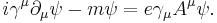 i \gamma^\mu \partial_\mu \psi - m \psi = e \gamma_\mu A^\mu \psi. \,