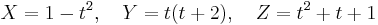 X=1-t^2,\quad Y=t(t+2),\quad Z=t^2+t+1 \,\!