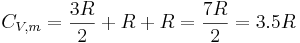 C_{V,m}=\frac{3R}{2}+R+R=\frac{7R}{2}=3.5 R