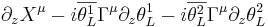 \partial_zX^\mu-i\overline{\theta^1_{L}}\Gamma^\mu\partial_z\theta^1_{L}-i\overline{\theta^2_{L}}\Gamma^\mu\partial_z\theta^2_{L}