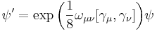 \psi' = \exp{\left(\frac{1}{8} \omega_{\mu\nu} [\gamma_{\mu}, \gamma_{\nu}]\right)} \psi