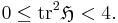 0 \le \mbox{tr}^2\mathfrak{H} < 4.\,