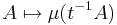  A \mapsto \mu (t^{-1} A) \quad 