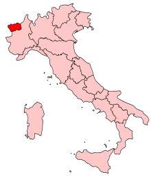 Map of Italy, location of Aosta Valley highlighted