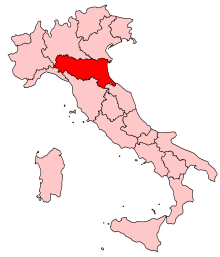 Map of Italy, location of Emilia-Romagna highlighted