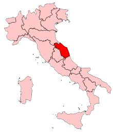 Map of Italy, location of Marche highlighted