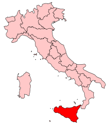 Map of Italy, location of Sicily highlighted