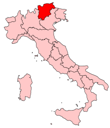 Map of Italy, location of Trentino-Alto Adige/Südtirol highlighted