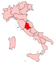 Map of Italy, location of Umbria highlighted