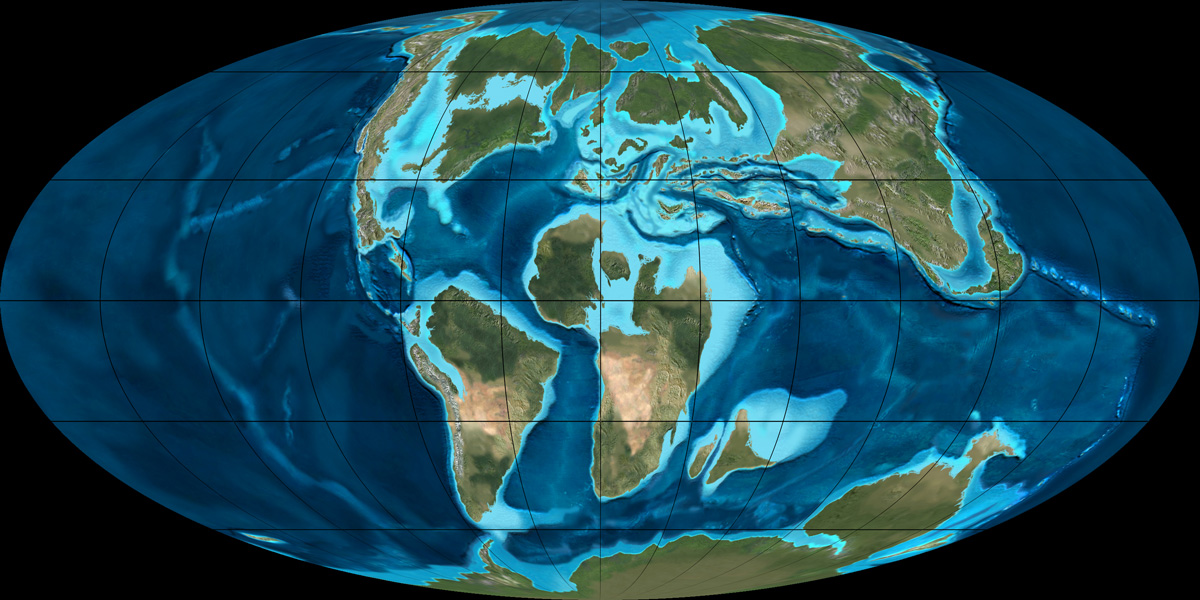 Europe about 90 million years ago. The landmass in the top left corner is Greenland, and the left edge of the one in the middle is Norway.