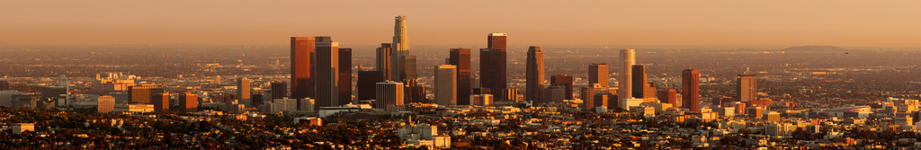 Los Angeles skyline during sunset as seen from behind the Observatory in Griffith Park in October 2006