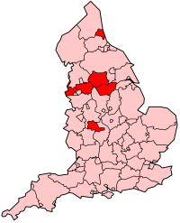 The six metropolitan counties shown within England