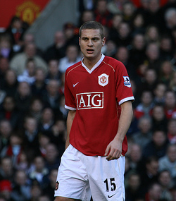 Nemanja Vidić playing for Manchester United