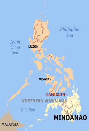 Map of the Philippines with Camiguin highlighted