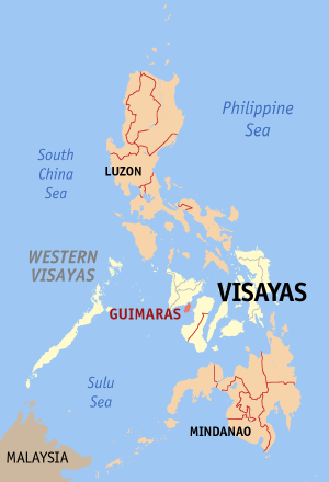 Map of the Philippines with Guimaras highlighted