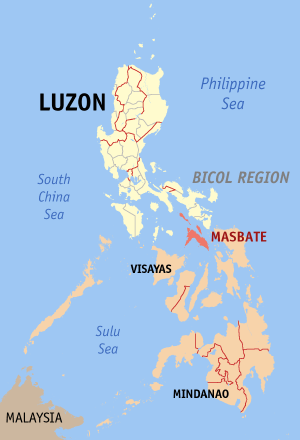 Map of the Philippines with Masbate highlighted