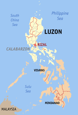 Map of the Philippines with Rizal highlighted