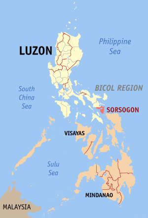 Map of the Philippines with Sorsogon highlighted